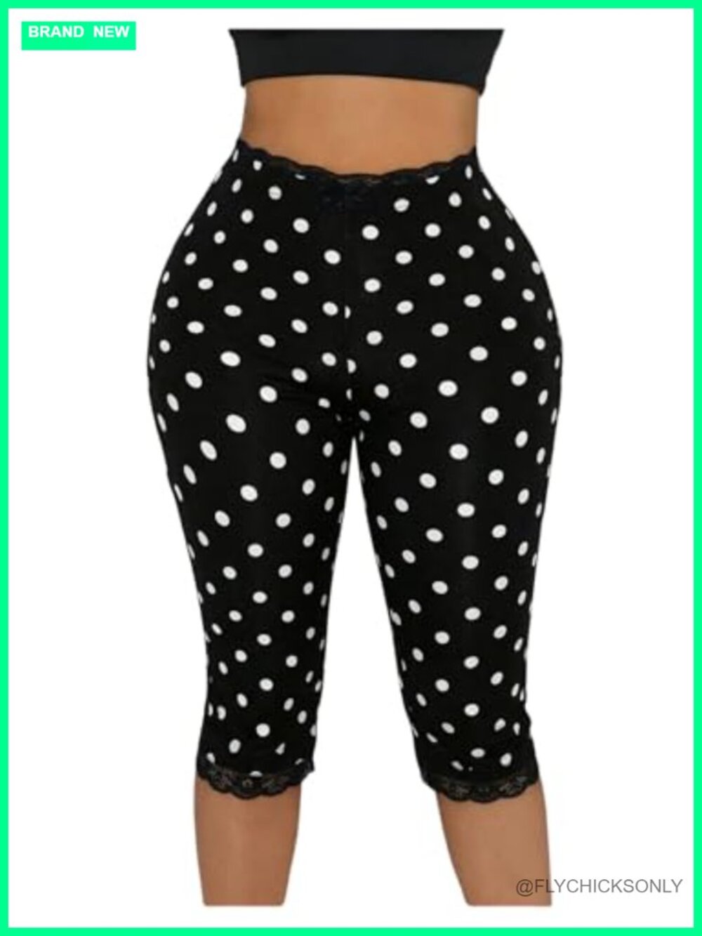 Polka Dot Capri Leggings Lace Trim Skinny Yoga Pants